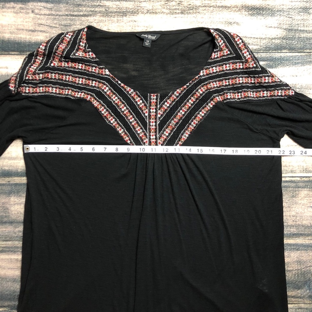 Lucky Brand Embroidered Peasant Boho Black Top - Picture 4 of 6